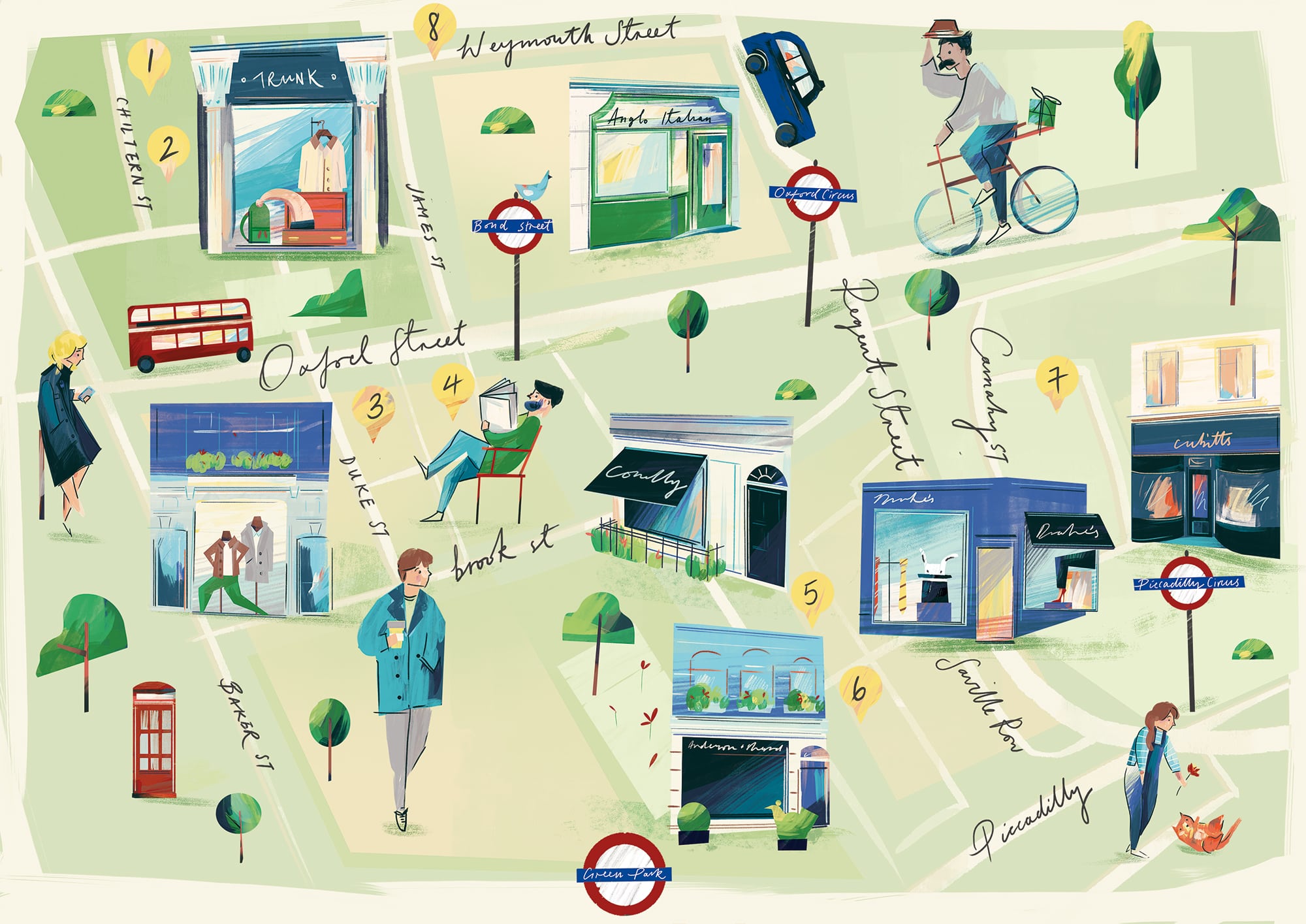 Maps drawn in expressive brushed style