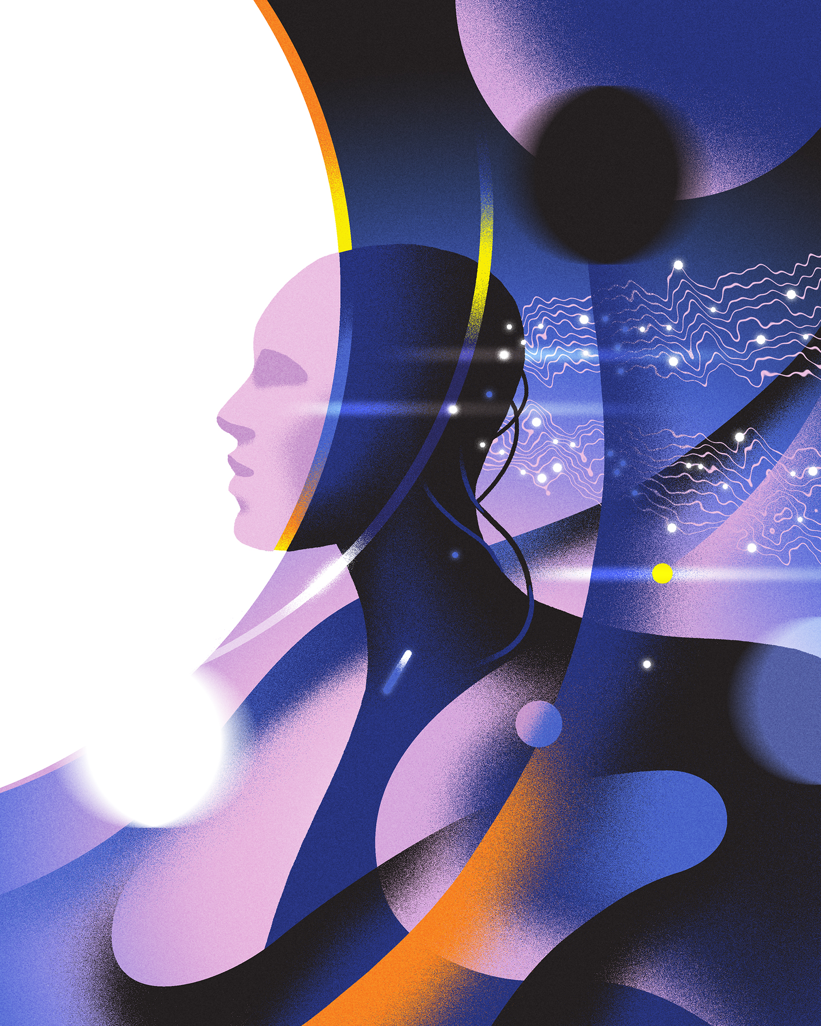 sci fi brain waves flowing from artificial humanoid robot