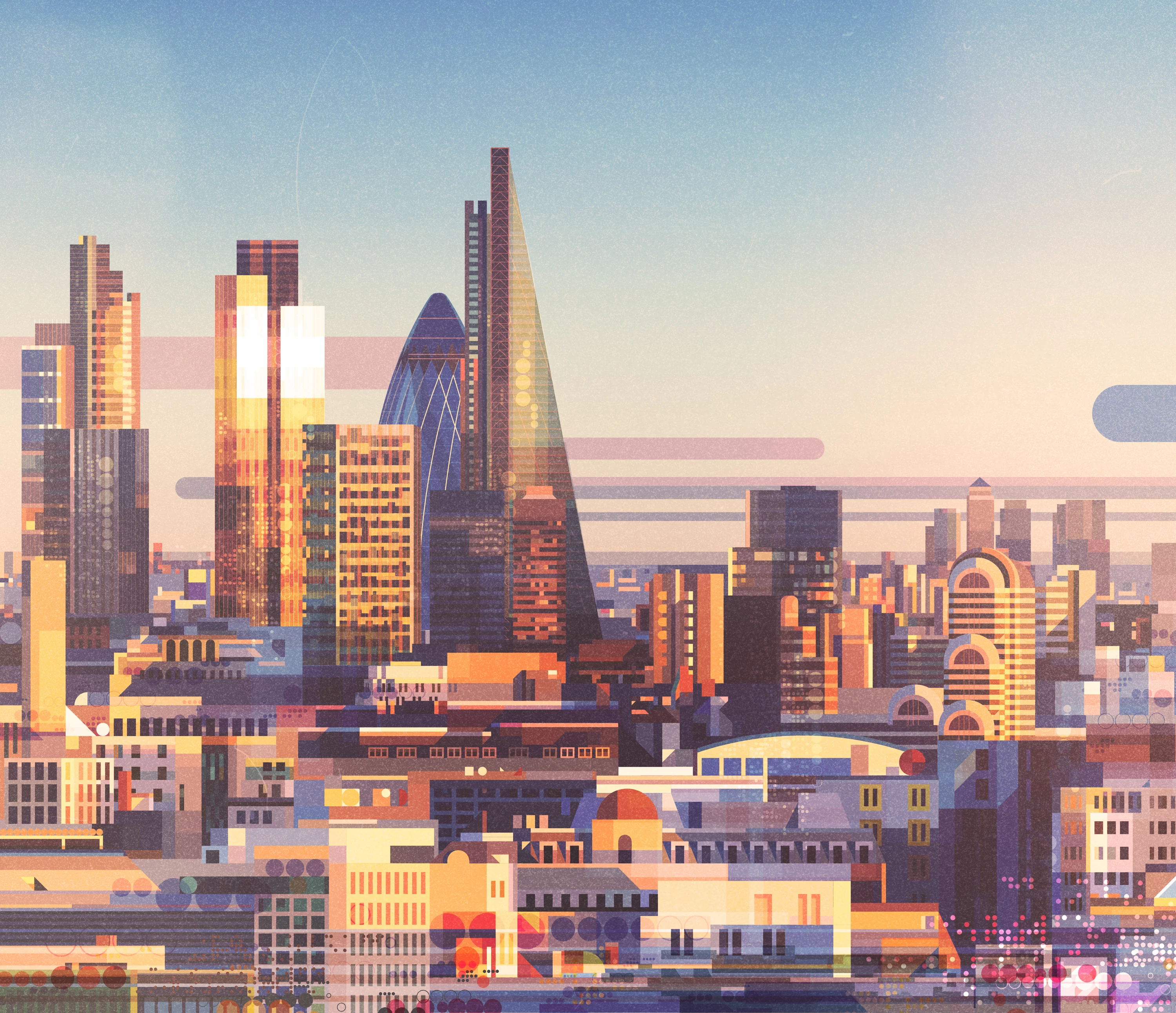 The City of London illustrated in a futuristic vector style.