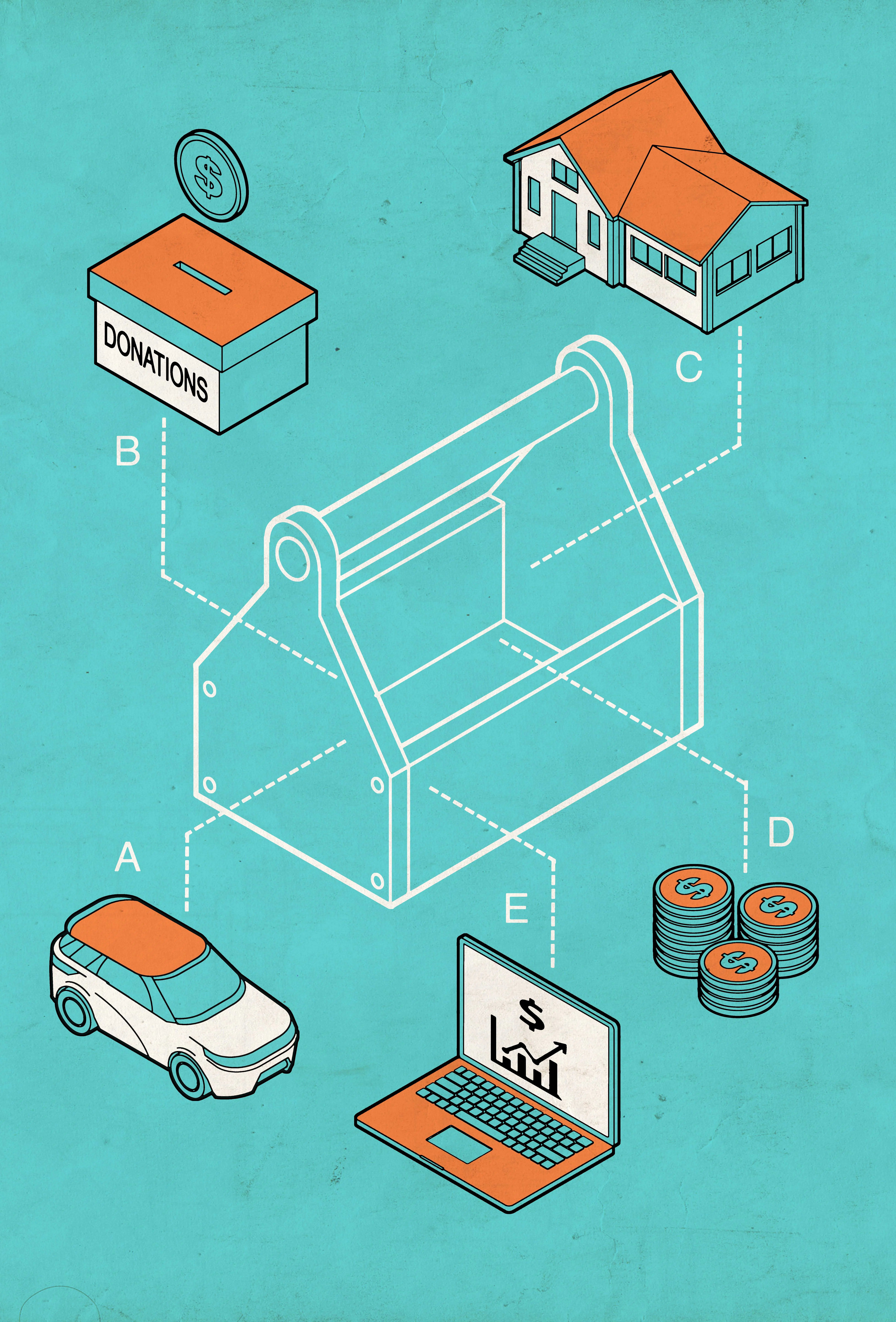 Graphic illustration drawn in instructional leaflet style