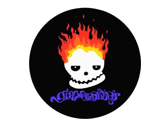 Animated gif logo of a flaming skull for GraveRobber animation studio