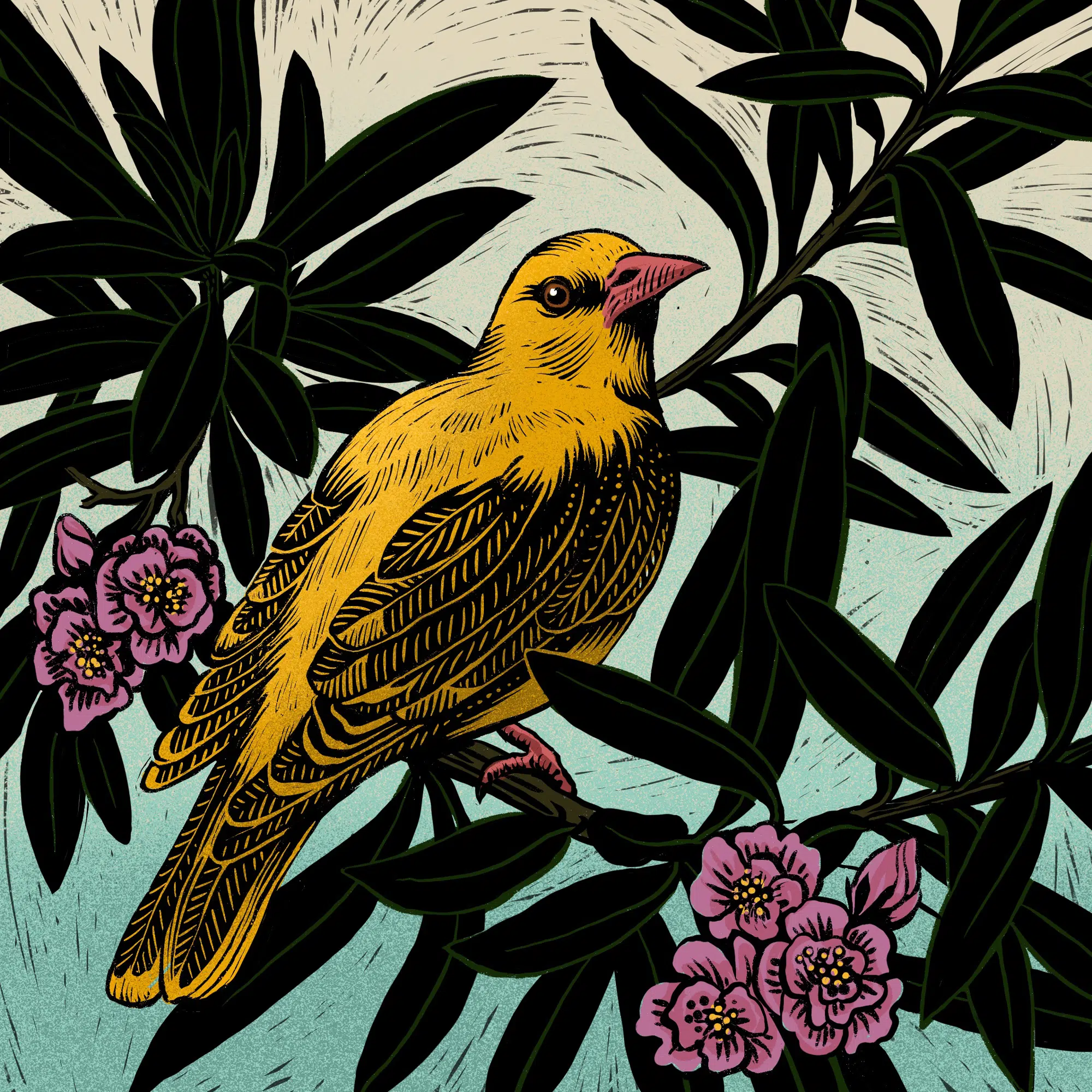 Linocut print illustration for Penguin Random House