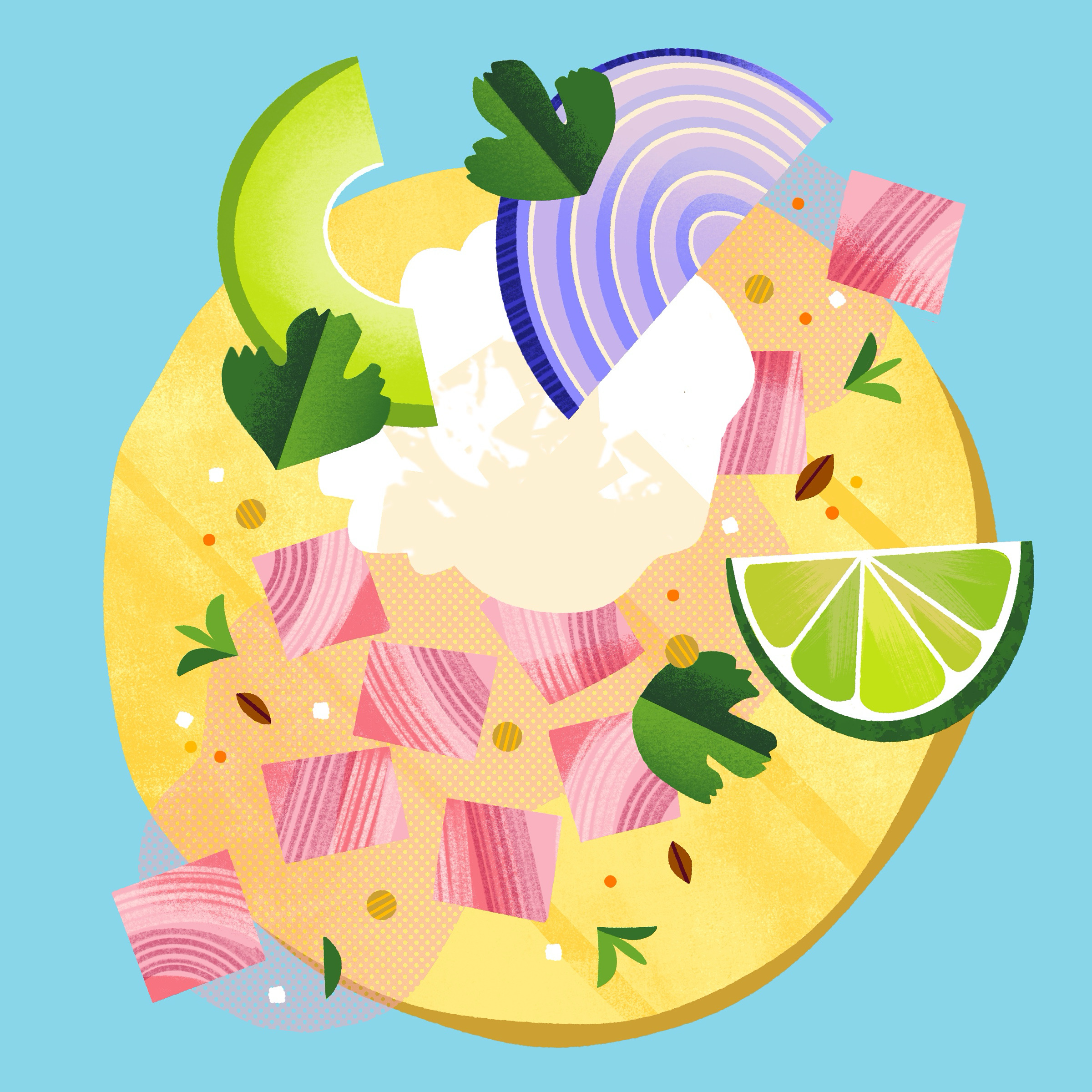 Mexican cuisine illustration for restaurant menus and food branding, depicting a vibrant taco platter.