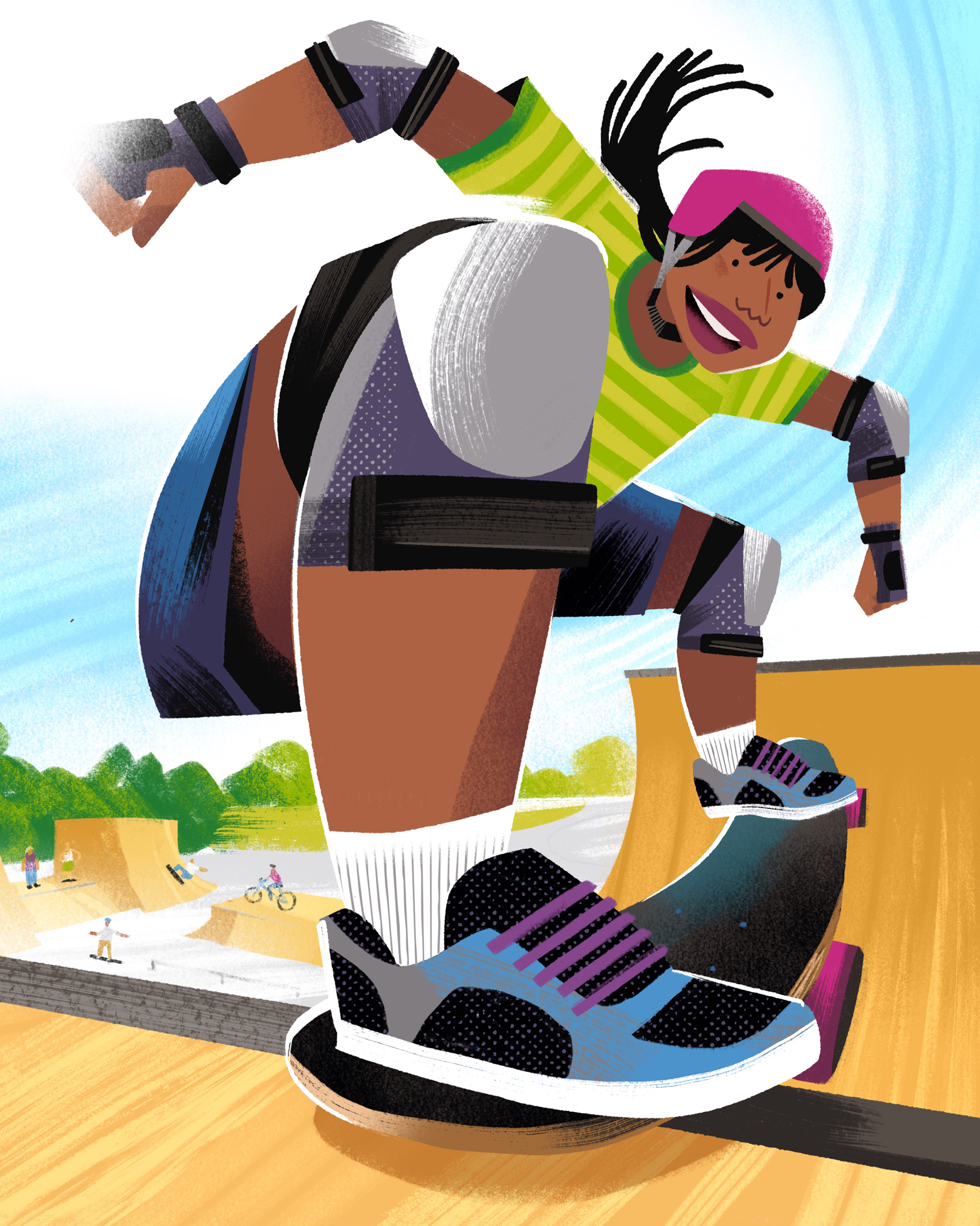 Skateboarder on a Halfpipe at the Skatepark