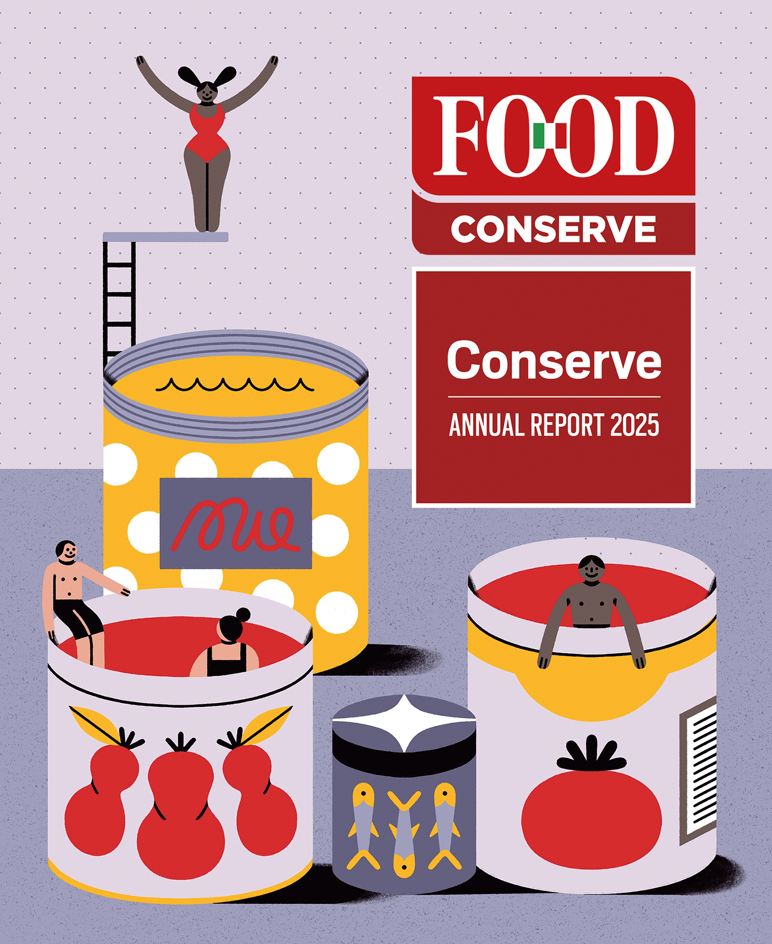 A series of illustrated covers for the Italian magazine Food S.r.l., an annual report on canned food products.
