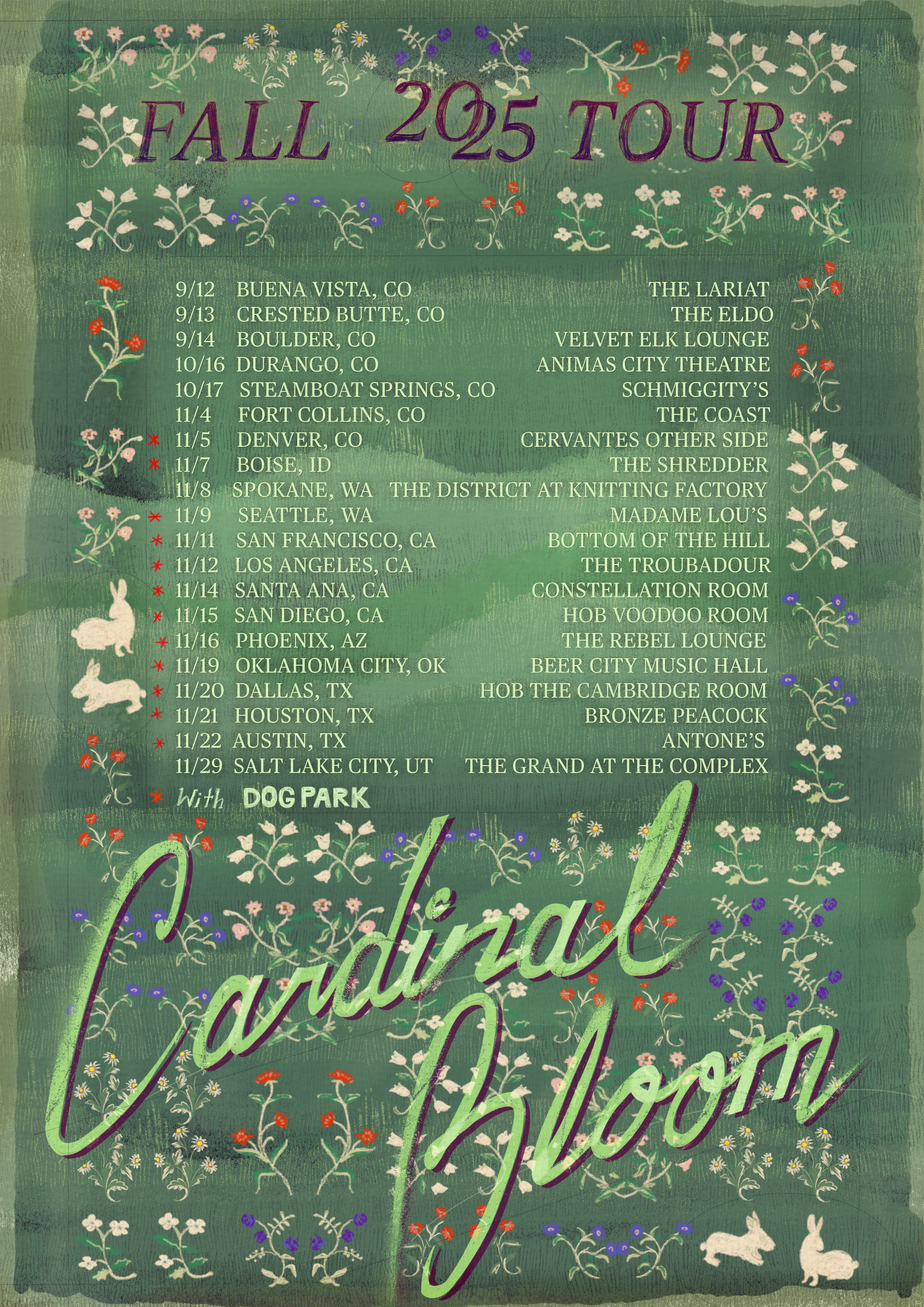 Poster Design for Cardinal Bloom's fall 2025 tour