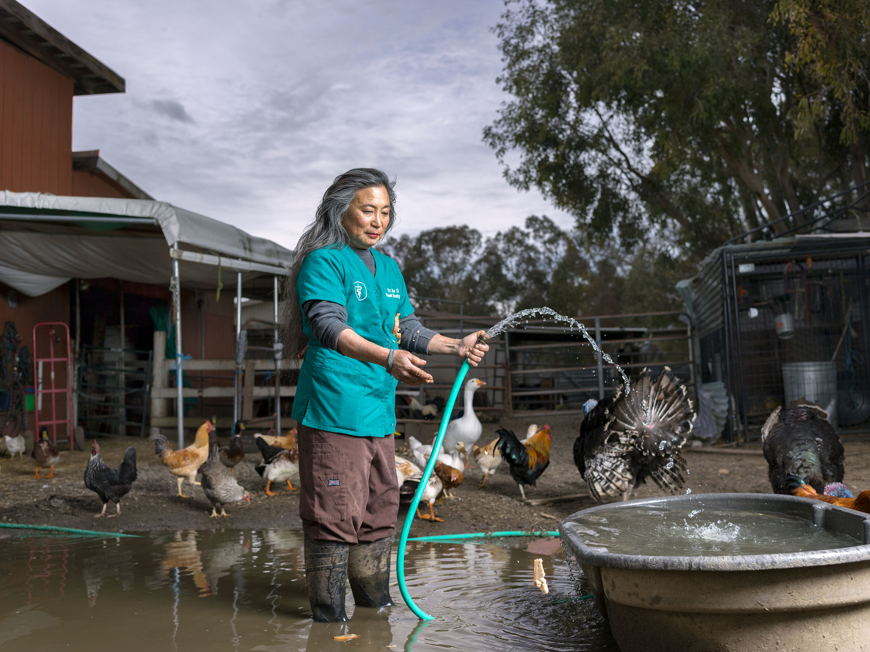 From a shoot about working with a local veterinarian as she feeds and waters the animals on her farm.