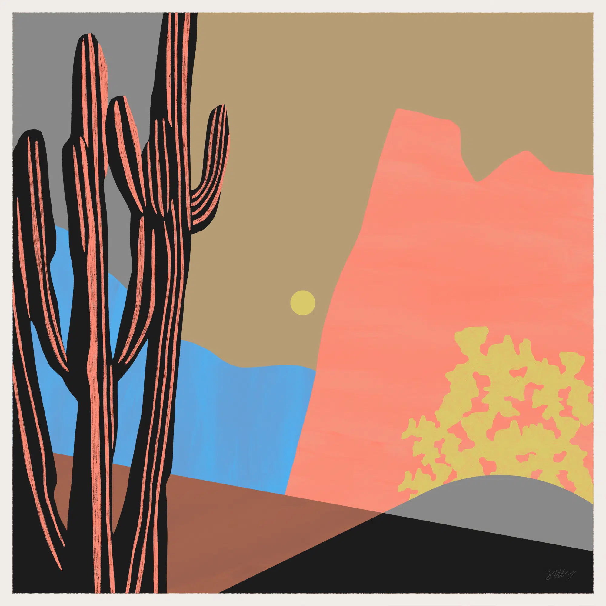 Geometric nature illustration in a flat limited colour palette using bold shape and line.