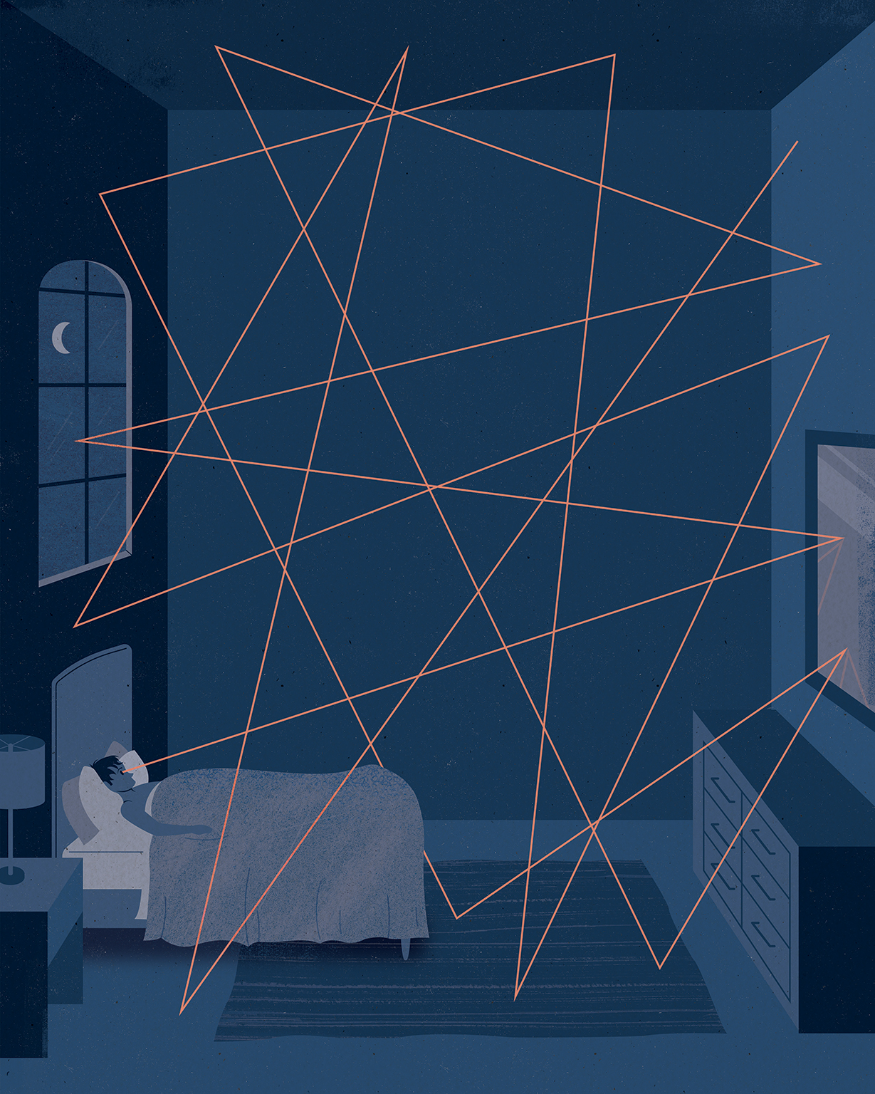 Personal piece on insomnia. Winning image in The 3×3 International Illustration Annual 22