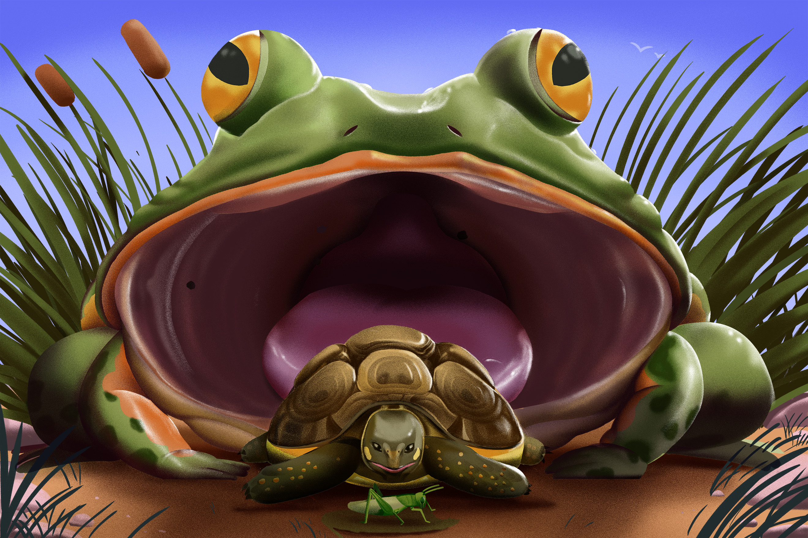The US has a bullfrog problem. Concept of animal food chain, shown in an online publication.