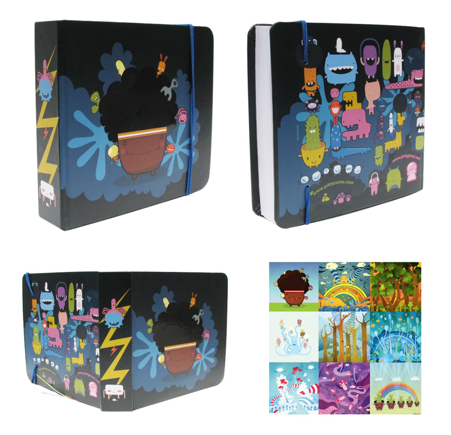 A collection of illustrated packaging applications across boxes, pouches, and product surfaces, showing final artwork used in retail-style formats.
